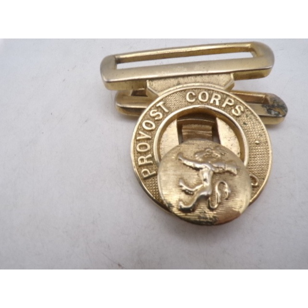 Vintage Provost Corps Military Belt Buckle Gold Tone Brass Lion Insignia MP